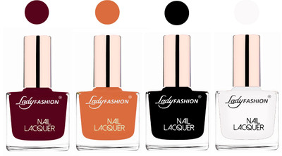 

Lady Fashion Ultra High Shine Long Stay Nail Polish Maroon,Nude,Black,White(Pack of 4)