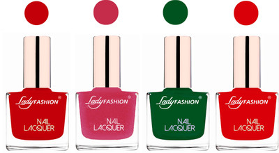 

Lady Fashion Ultra High Shine Long Stay Nail Polish Juicy Red,Mettalic Pink,Dark Grey,Bright Red(Pack of 4)