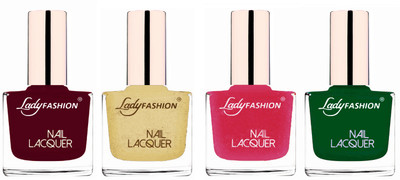 

Lady Fashion Ultra High Shine Long Stay Nail Polish Maroon,Mettalic Brown,Mettalic Pink,Dark Green(Pack of 4)