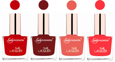 

Lady Fashion Ultra High Shine Long Stay Nail Polish Juicy Red,Coffee,Light Orange,Baby Pink(Pack of 4)