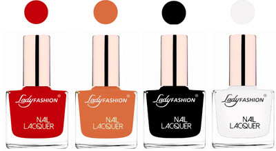 

Lady Fashion Ultra High Shine Long Stay Nail Polish Juicy Red,Nude,Black,White(Pack of 4)