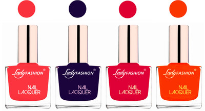 

Lady Fashion Ultra High Shine Long Stay Nail Polish Baby Pink,Blue,Sweet Red,Juicy Orange(Pack of 4)