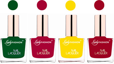 

Lady Fashion Ultra High Shine Long Stay Nail Polish Dark Green,Pink,Yellow,Dark Red(Pack of 4)