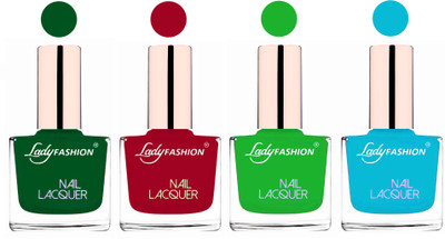 

Lady Fashion Ultra High Shine Long Stay Nail Polish Dark Green,Dark Red,Light Green,Sky Blue(Pack of 4)
