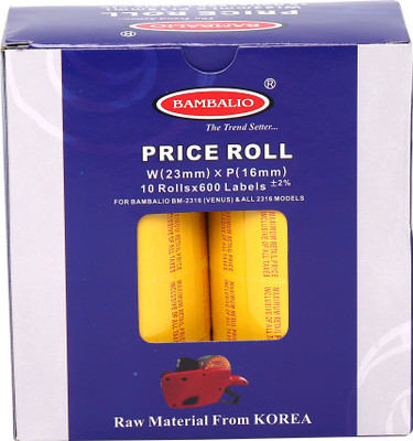 

Bamablio Bambalio 2316 2 Line Yellow Colour With MRP Print Label Rolls 10 Rolls x 600 Labels (Box Pack) Compatible with 2316 Labeling Machine Models of all Brands self adhesive Paper Label(yellow)