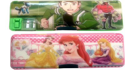 

HOTDEALZZ Magnetic Disney Princess, Ben10 Art Plastic Pencil Boxes(Set of 2, Pink, Green)