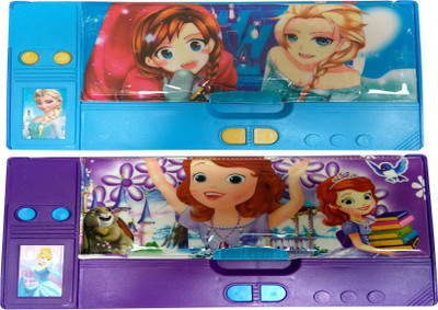 

HOTDEALZZ Magnetic Disney Princess Art Plastic Pencil Boxes(Set of 2, Blue, Purple)