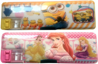 

HOTDEALZZ Magnetic Minnions, Disney Princess Art Plastic Pencil Boxes(Set of 2, Yellow, Pink)