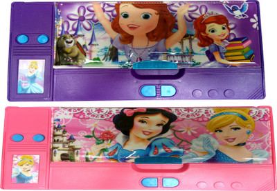 

HOTDEALZZ Magnetic Disney Princess, Barbie Art Plastic Pencil Boxes(Set of 2, Pink, Purple)