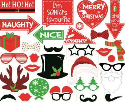 

Grapits Christmas Party Props set Of 31 Photo Booth Board(Party)