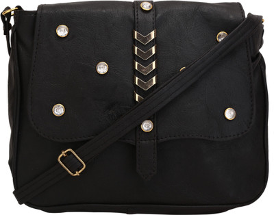 

HOT THREADS Women Black Genuine Leather Sling Bag