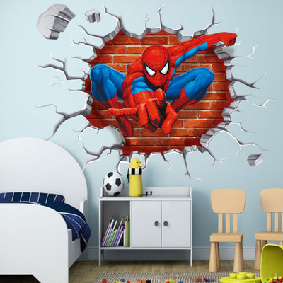AH Decals 70 cm 3D Spider Man Boy Gift Wall Decals Cartoon Characters Sticker ( 70 x 50 cms ) Removable Sticker(Pack of 1)