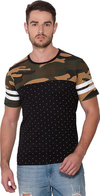 CAMPUS SUTRA Military Camouflage Men Round Neck Black T-Shirt