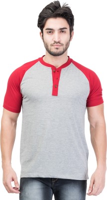 KALT Colorblock Men Henley Neck Grey T-Shirt