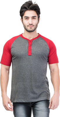 KALT Colorblock Men Henley Neck Grey T-Shirt
