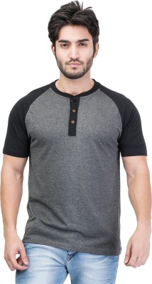 KALT Colorblock Men Henley Neck Grey T-Shirt