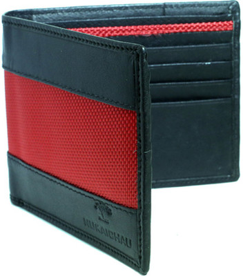 

NUKAICHAU Men Black Genuine Leather Wallet(10 Card Slots), Black;red