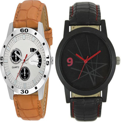 

newman AJ Stylish Silver Dial & Brown Belt & Simple Black & Red Dial Analog Watch - For Men
