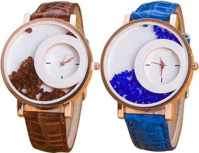 

TESLO Latest Collection Fancy And Attractive Movable Multicolour Colour Diamond Beads In Dial Stylish Leather New Collection Girls Watch - For Girls