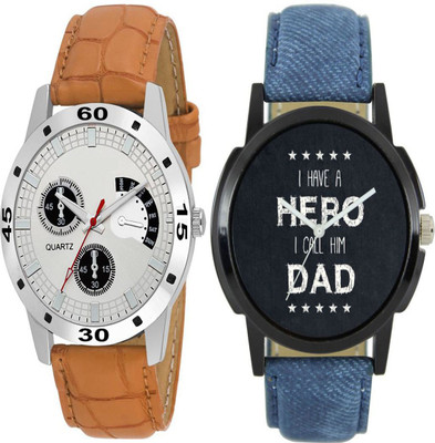 

newman Aj Stylish Silver Dial & Brown Belt & Hero Dad Blue Analog Watch - For Men