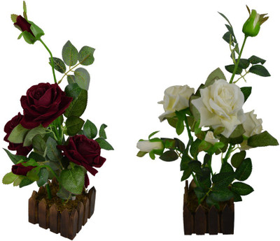 

Fancymart FP-0828-652 Multicolor Rose Artificial Flower with Pot(8 inch, Pack of 2)