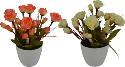 

Fancymart FP-0769-595 Multicolor Rose Artificial Flower with Pot(5 inch, Pack of 2)
