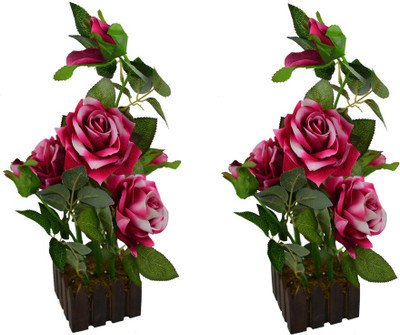 

Fancymart FP-0824-650 Multicolor Rose Artificial Flower with Pot(8 inch, Pack of 2)