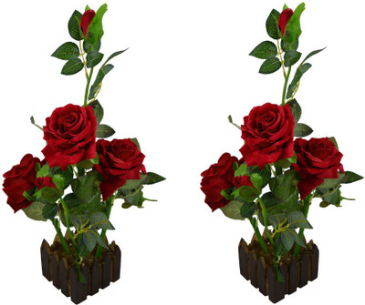 

Fancymart FP-0821-647 Multicolor Rose Artificial Flower with Pot(8 inch, Pack of 2)