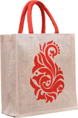

AGGDA White Jute Burlap with Red Mango Printed Waterproof Lunch Bag(White, 12 L)