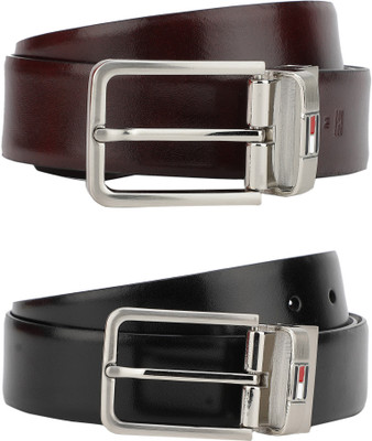 

Tommy Hilfiger Men Formal Red, Black Genuine Leather Reversible Belt, Black/cherry