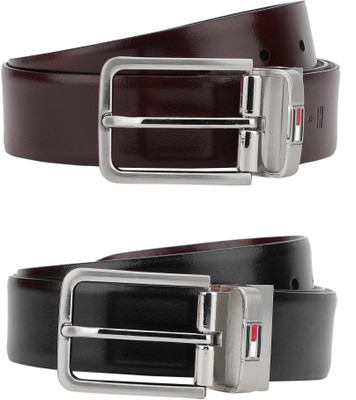 

Tommy Hilfiger Men Formal Black, Maroon Genuine Leather Reversible Belt, Black/cherry