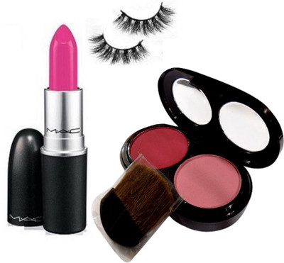 

9 to 5 Eyelashes , Mac Matte Finish Pink Lipstick With Two Shade Blusher(Set of 3)