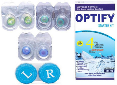 

Optify Color Contact Lens Zero Power Monthly Contact Lens(0, Green-Aqua-Darkblue, Pack of 3)