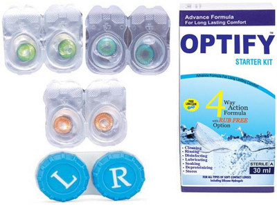 

Optify Color Contact Lens Zero Power Monthly Contact Lens(0, Green-Aqua-Honey, Pack of 3)