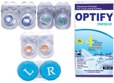 

Optify Color Contact Lens Zero Power Monthly Contact Lens(0, Aquablue-Aqua-Honey, Pack of 3)