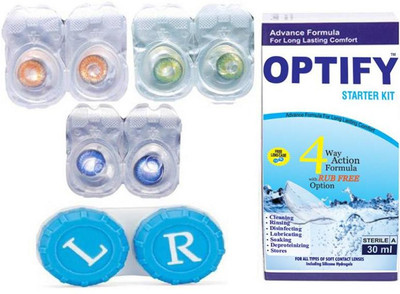 Optify Color Contact Lens Zero Power Monthly Contact Lens(0, Honey-Green-Aquablue, Pack of 3)