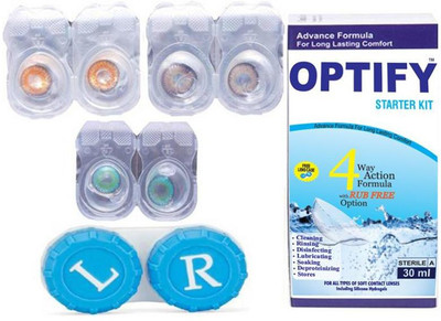 Optify Color Contact Lens Zero Power Monthly Contact Lens(0, Honey-Hazel-Aqua, Pack of 3)