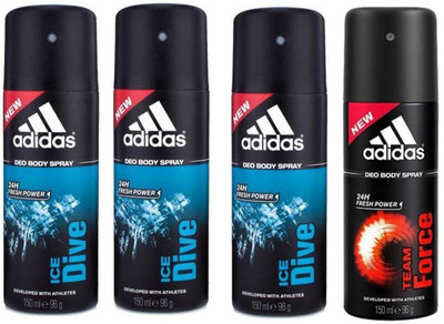 

ADIDAS ICE DIVE AND TEAM FORCE Deodorant Spray - For Men(600 ml, Pack of 4)