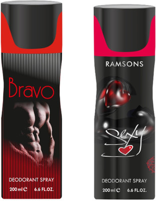 

Ramsons Combo Of Bravo and Sexy Long Lasting Men's Spray Deodorant Spray - For Men(200 ml, Pack of 2)