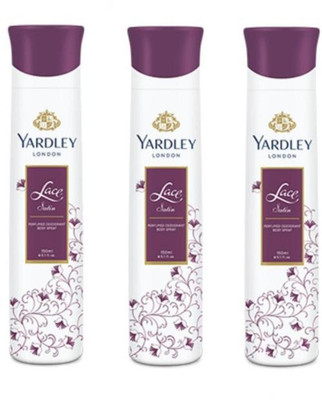 

yardley Lace Satin Pack of 3 Deodorant Spray - For Women(150 ml, Pack of 3)