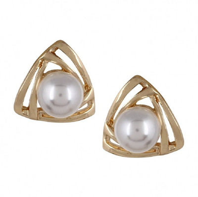 DeeeVam Bermuda Triangle Gold Plated Stud Earrings Pearl Metal Stud Earring