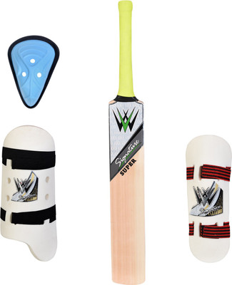 

W SIGNATURE SUPER English Willow Short Handle + 2 Thigh pad + 1 Abdo Guard combo Cricket Kit(Bat Size: Short Handle(Age Group 15+ Years))