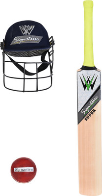 

W SIGNATURE SUPER English Willow Short Handle + 1 Leather Ball + 1 Halmet combo Cricket Kit(Bat Size: Short Handle(Age Group 15+ Years))