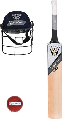 

W SIGNATURE GOLD English Willow Short Handle Cricket Bat + 1 Leather Ball + 1 Halmet combo Cricket Kit(Bat Size: Short Handle(Age Group 15+ Years))