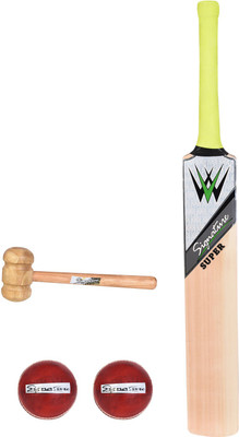 

W SIGNATURE SUPER English Cricket Bat + 2 Leather Ball + 1 Hammer combo Cricket Kit(Bat Size: 6 (Age Group 11 - 13 Years))
