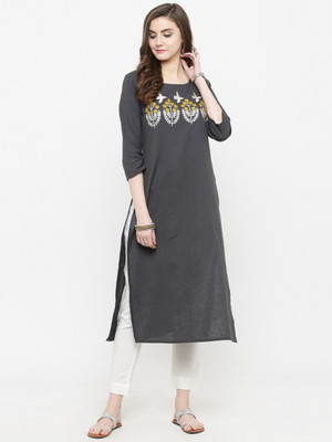 Varanga Women Solid Straight Kurta(Grey)