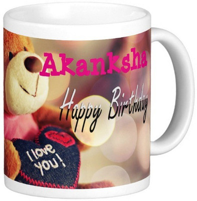 

Exoctic Silver Happy Birthday AKANKSHA Ceramic Mug(330 ml), Blue;pink