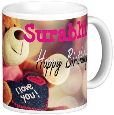 

Exoctic Silver Happy Birthday SURABHI Ceramic Mug(330 ml), Blue;pink