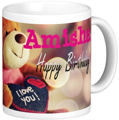 

Exoctic Silver Happy Birthday AMISHA Ceramic Mug(330 ml), Blue;pink