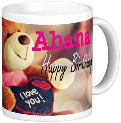 

Exoctic Silver Happy Birthday AHANA Ceramic Mug(330 ml), Blue;pink